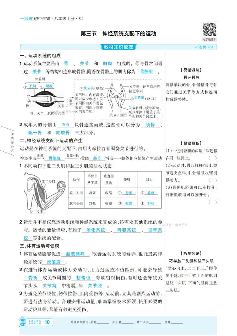 《26秋初中一遍过八上生物人教主书教用_扫描版_2026秋初中教辅合集_2027一遍过_2026《一遍过》8上_2027《天星教育•一遍过》8上生物（人教版）》第10页预览