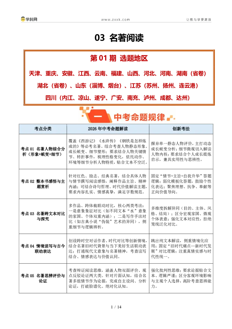 《专题03名著阅读（1年汇编）（全国通用01期）（原卷版）_2026秋初中教辅合集_2027学科网&_2027新好题汇编_2027好题汇编2026年中考语文真题分类汇编（语文）（全国通用）》第1页预览
