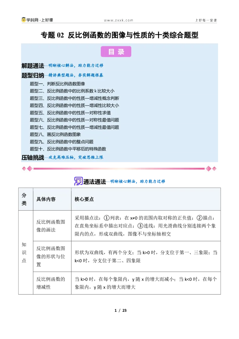 《专题02反比例函数的图像与性质的十类综合题型（压轴题专项训练）数学新教材苏科版九年级上册（原卷版）_2026秋初中教辅合集_2027学科网&》第1页预览