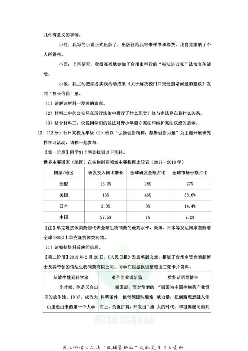 《2019浙江省台州市中考道德与法治真题及答案_初高中资料库_初中资料库（转存避免链接过期失效）_初中政治》第4页预览