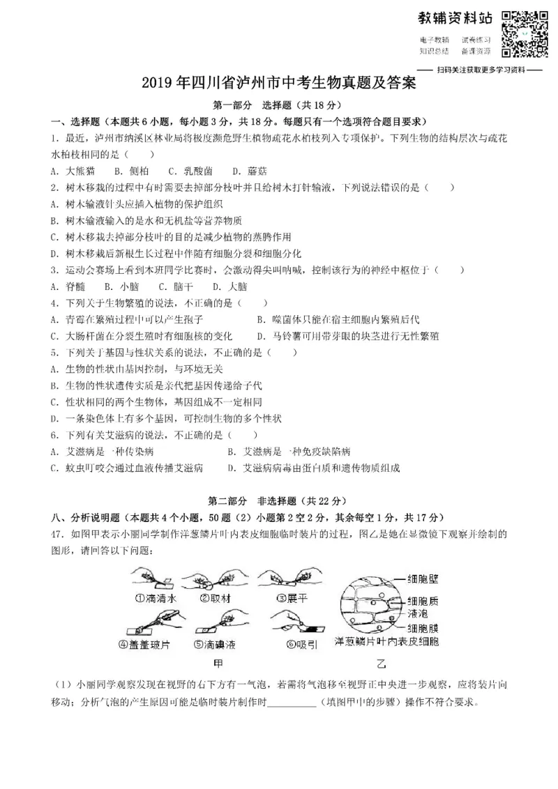 《2019四川省泸州市中考生物真题及答案_初高中资料库_初中资料库（转存避免链接过期失效）_初中生物》第1页预览