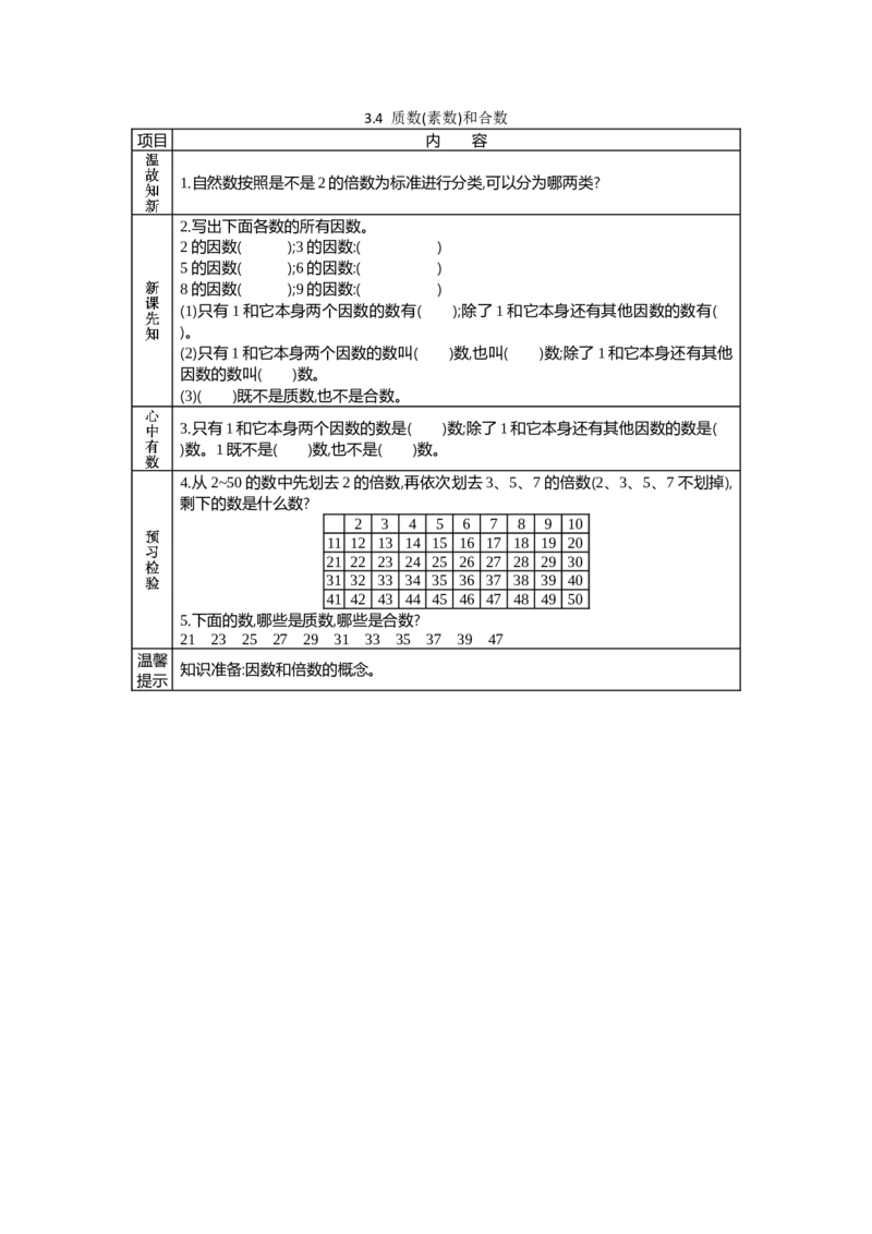 《3.4质数(素数)和合数_26春小学语数英道科各版本《课件+教案》_26春各版本数学《课件+教案》1-6年级下册_26春苏教版数学1-6年级下册教案课件PPT_苏教版数学五年级下册教案课件（26春）_学案》第1页预览
