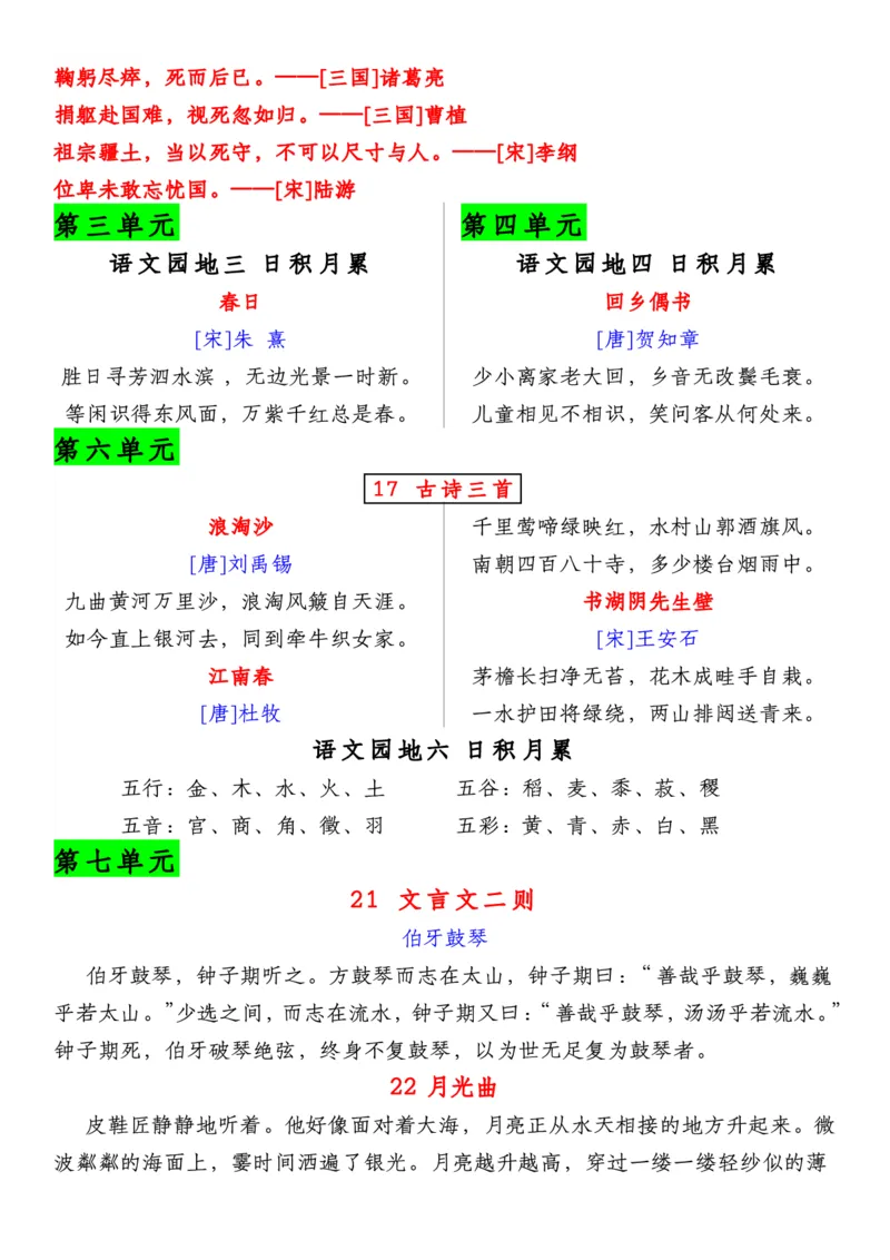 《六（上）语文必背内容汇总.暑假背诵_6年级上册同步教辅_6上语文》第2页预览