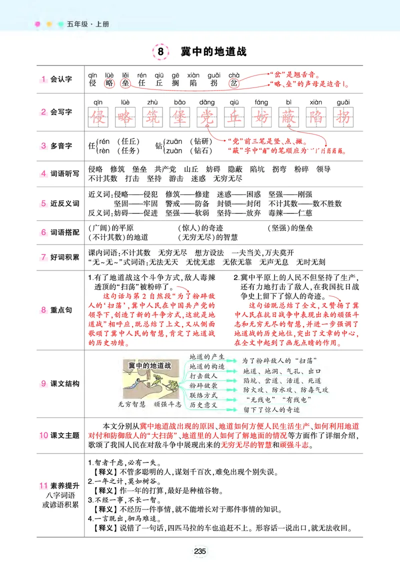 《五年级状元语文笔记（背记清单）》第8页预览