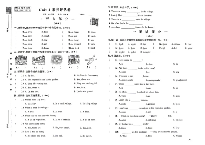 《26秋细解巧练5上英语素养评估卷及答案_2026秋初中教辅合集_2027细解巧练_2027《细解巧练》5上英语（鲁科版）》第7页预览