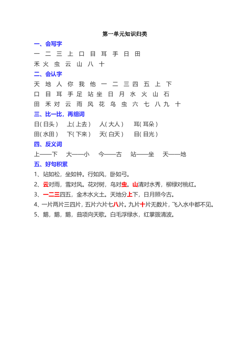 《全册单元知识点归类汇总》第1页预览