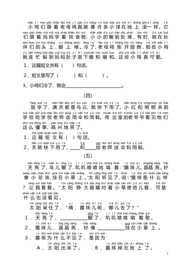《大量课外阅读练习题目》第2页预览