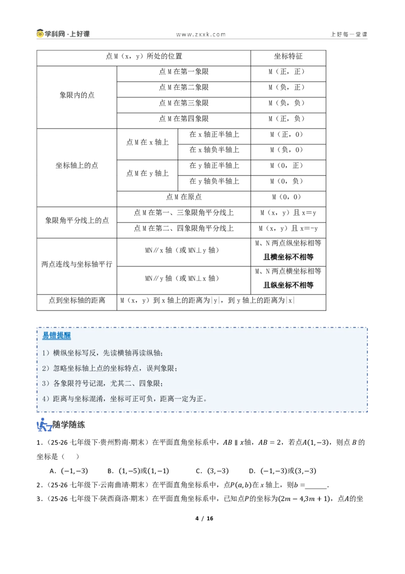 《4.1平面直角坐标系（讲义）（原卷版）_2026秋初中教辅合集_2027学科网&_2027新《8上数学•同步备课资料合集》（新教材浙教）_2027新《8上数学•教学讲义》（新教材浙教版）》第4页预览