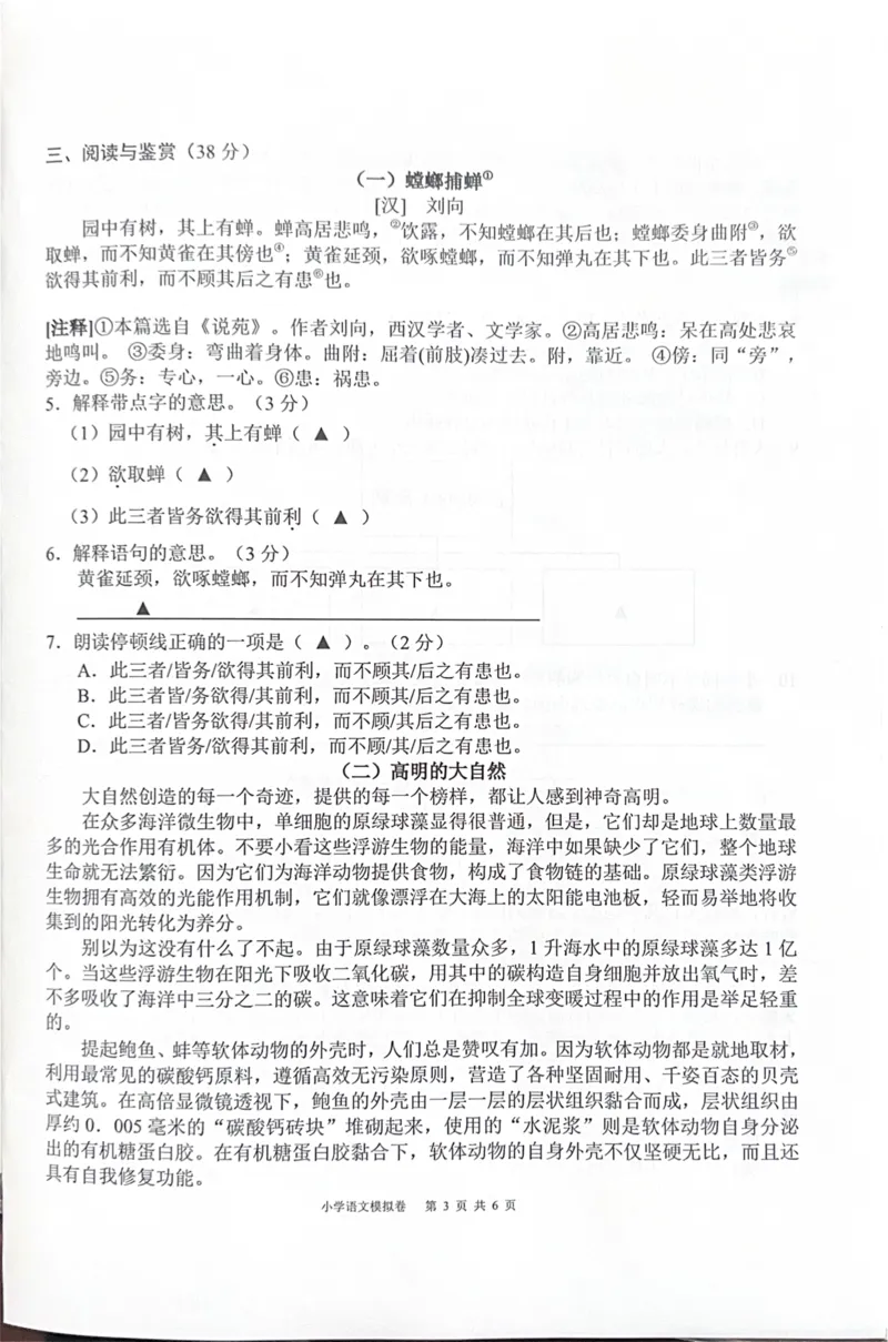 《2025年浙江省宁波市宁海县六年级下学期6月模拟预测语文试题(1)》第3页预览