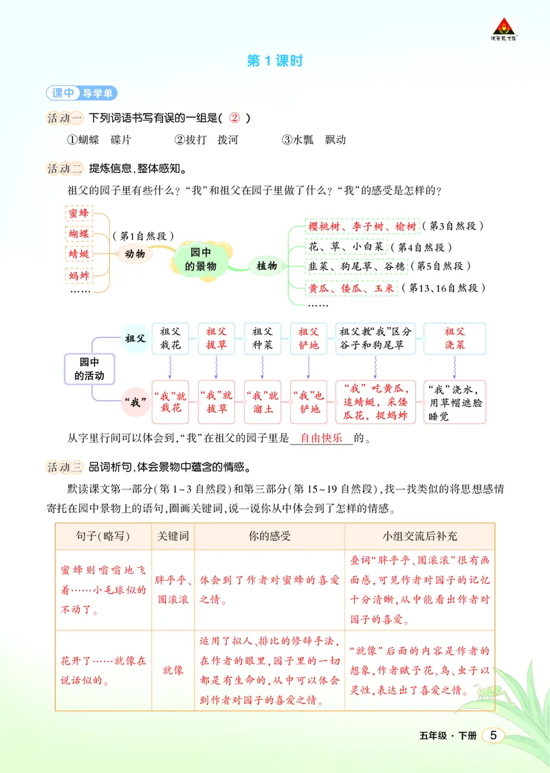 《2祖父的园子学习单（教用）_26春小学语数英道科各版本《课件+教案》_26春1-6年级下册语文教案课件_语文《状元大课堂课件+教案》26春_5年级语文《状元大课堂课件+教案》26春_学习单》第2页预览