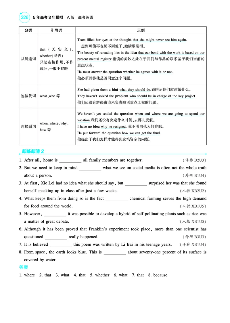 《1_专题七_并列复合句、主从复合句（教参PDF）_2025版教学资源包_（总复习系列）2025版《5年高考3年模拟》新高考版A版（⭐全科）_2025版.新高考版.高考总复习.英语.5·3A版_3_PDF教参电子书》第6页预览