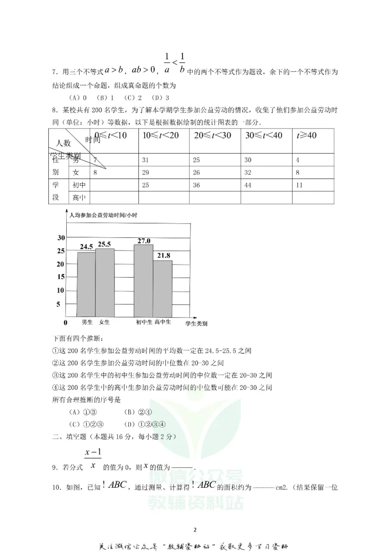 《2019北京中考数学真题试卷及答案_初高中资料库_初中资料库（转存避免链接过期失效）_初中数学》第2页预览