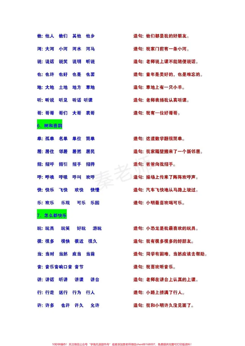 《#一年级#语文#生字#组词#造句#小学电子版学习资料》第5页预览