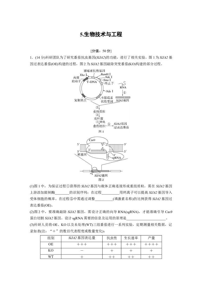 《5.生物技术与工程(1)_2026版高中《二三轮复习+冲刺复习》_高考生物生物二轮2026届高考生物步步高大二轮专题复习教师用书(word版)+教师用书配套PPT+题库(word版)(完整版)_考前特训》第1页预览