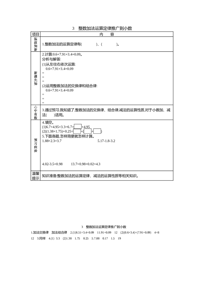 《3.整数加法运算定律推广到小数_26春小学语数英道科各版本《课件+教案》_26春各版本语数英《七彩课堂》教学课件+教案_数学《七彩课堂课件教案》人教26春_学案》第1页预览