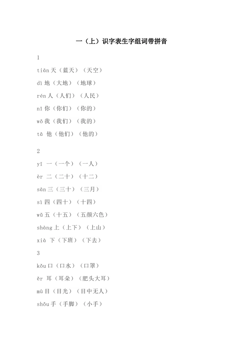 《识字表生字组词带拼音》第1页预览