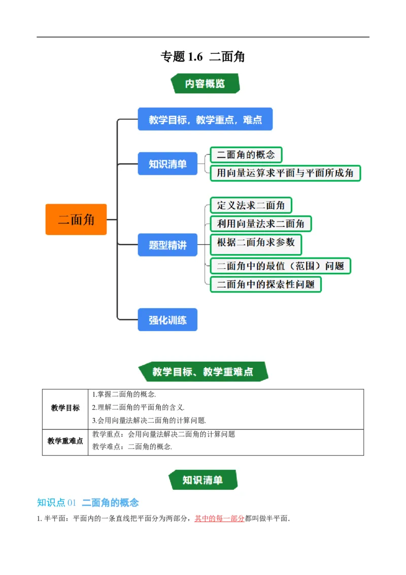 《专题1.6二面角（高效培优讲义）（原卷版）_2027高中必刷题_必刷题2027_2027高一高二必刷题_数学_YZ-133-高中数学同步精讲B版高一二三基础+培优讲义+专题练习word版电子_2026版》第1页预览
