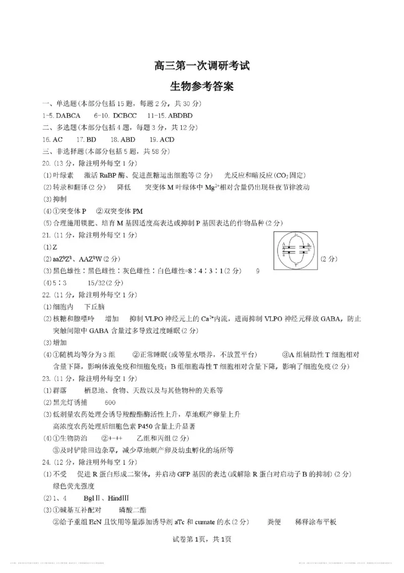 《2027届海门中学高三第一次调研考试-生物学试题江苏省2027届海门中学高三第一次调研考试-生物学答案_cc518_test_xiaoli_江苏省南通市海门区2026-2027学年高三上学期第一次调研考试》第1页预览