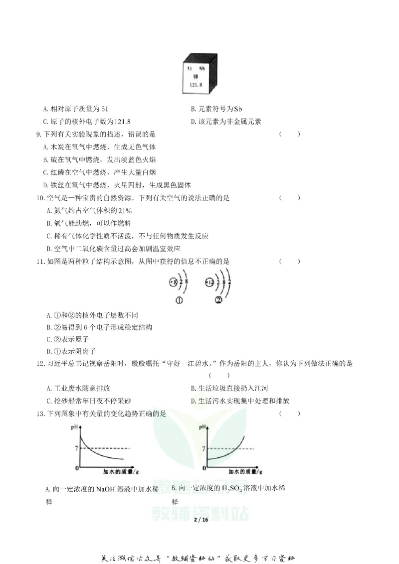 《2019湖南省岳阳市中考化学真题及答案_初高中资料库_初中资料库（转存避免链接过期失效）_初中化学》第2页预览