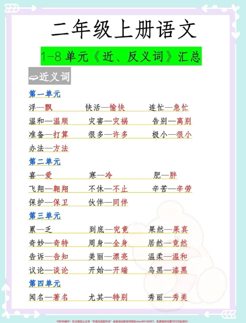 《一升二语文近义词反义词汇总。#一升二#语文#近义词反义词#暑假#近义词》第2页预览