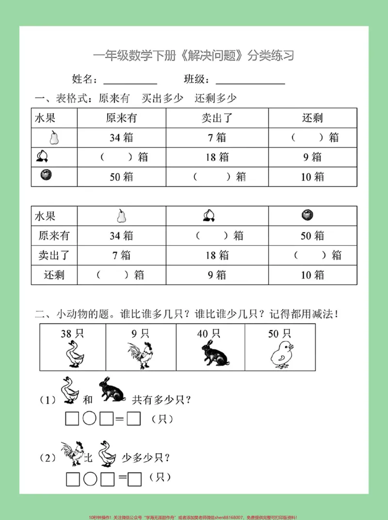 《#家长收藏孩子受益#必考考点#一年级数学#应用题家长为孩子保存练习可打印》第2页预览