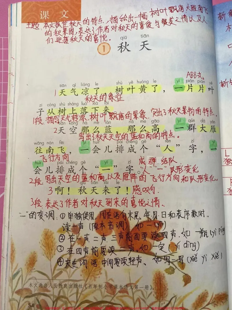 《一年级上册语文《第四单元》详细笔记》第1页预览
