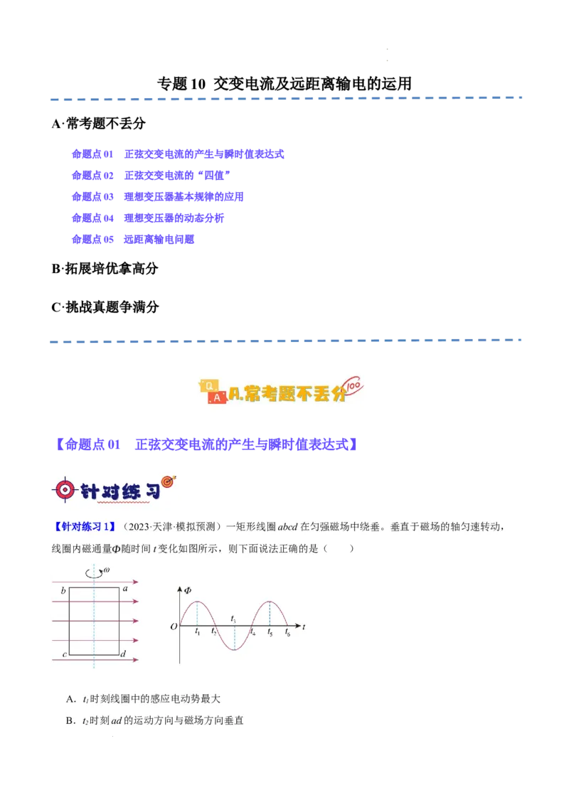 《专题10交变电流及远距离输电的运用（分层练）（解析版）(1)_2026版高中《二三轮复习+冲刺复习》》第1页预览