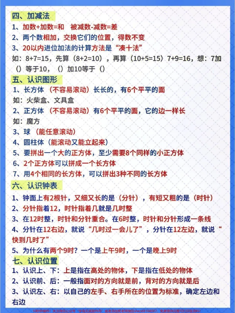 《一年级上册数学必背知识点汇总+一年级计算方法#每天学习一点点#家长收藏孩子受益#教育#小学知识点归纳#小学数学解题技巧》第2页预览