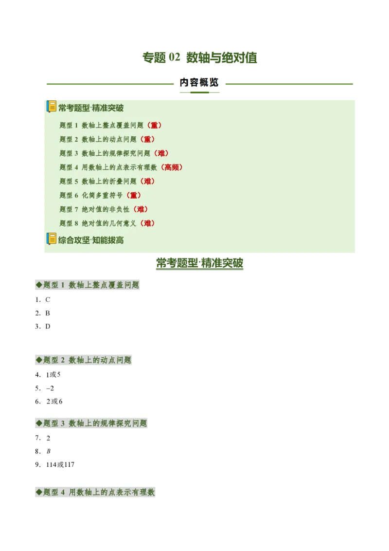 《专题02数轴与绝对值（专项训练）（答案版）_2026秋初中教辅合集_2027学科网&_2026秋《同步备课系列》7上数学_第一章有理数_单元复习_专题02数轴与绝对值（专项训练）》第1页预览