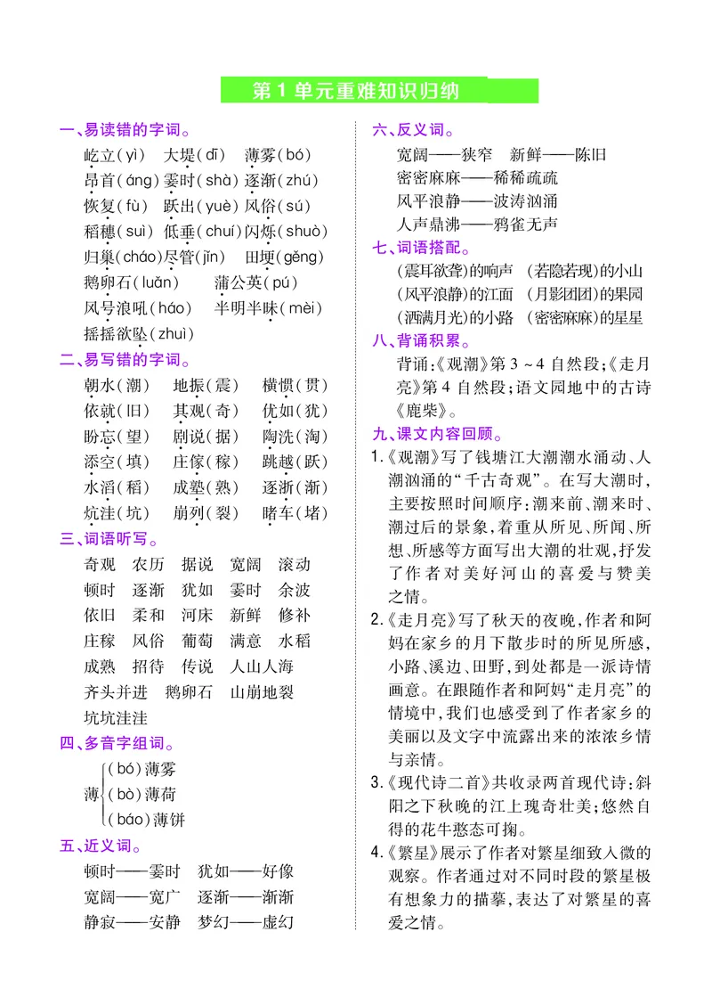 《四年级上册重难知识归纳_4年级上册同步教辅_4上-语文_四上语文专项练习》第1页预览