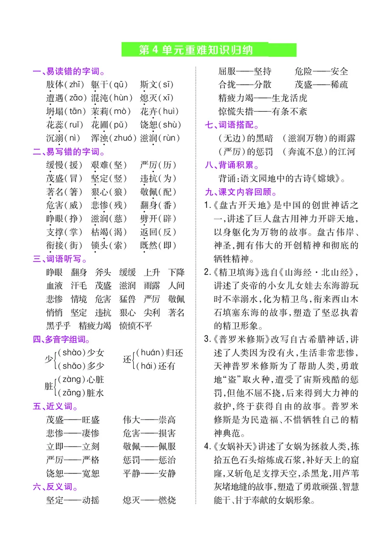 《四年级上册重难知识归纳_4年级上册同步教辅_4上-语文_四上语文专项练习》第4页预览
