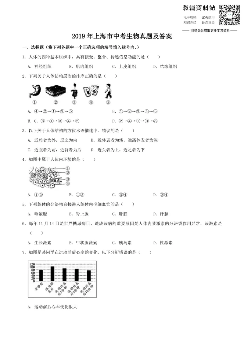 《2019上海市中考生物真题及答案_初高中资料库_初中资料库（转存避免链接过期失效）_初中生物》第1页预览