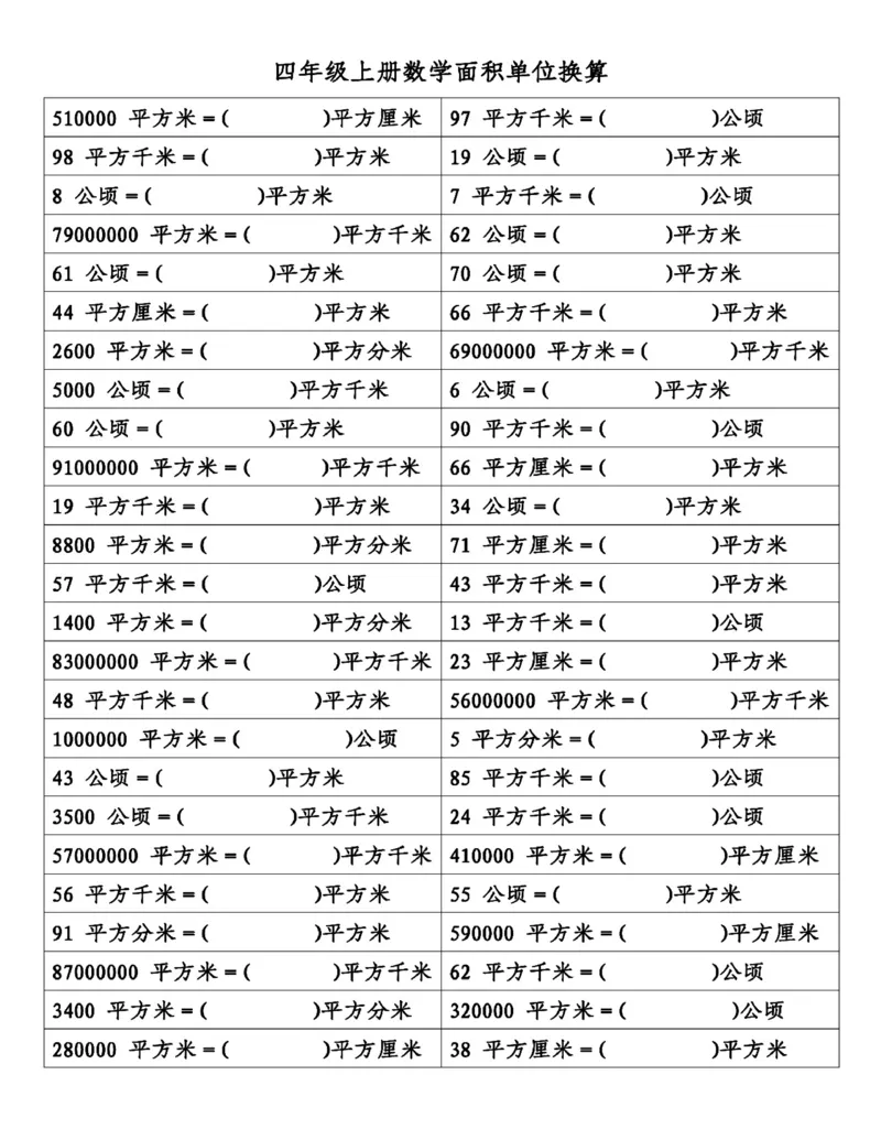 《四上面积单位换算_4年级上册同步教辅_4上数学_四上数学通用重点必背＋专项》第2页预览