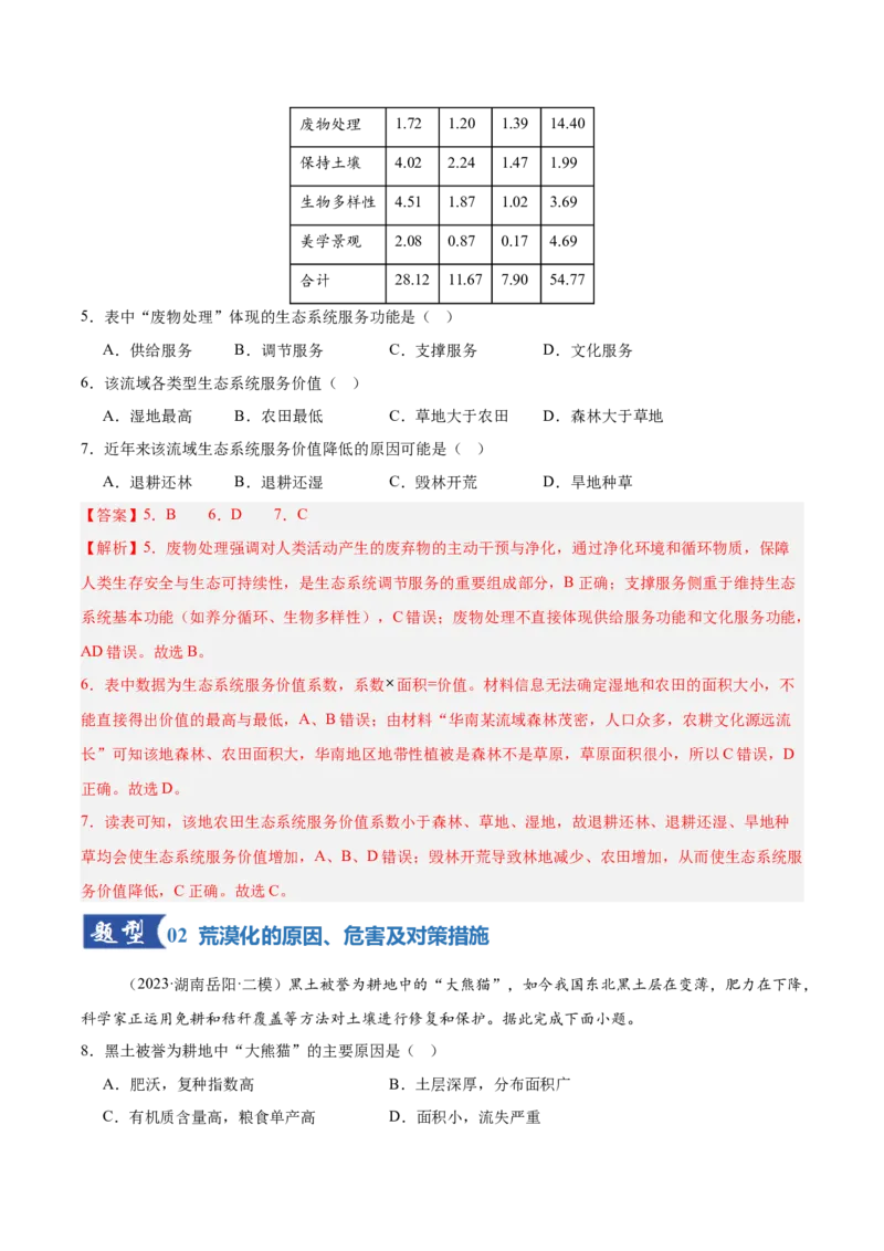 《第28讲生态脆弱区的综合治理(专项训练)(湖南专用)(教师版)_地理_2026年_2026年高考地理一轮课件+讲义+练习(湖南专用)-G331》第4页预览