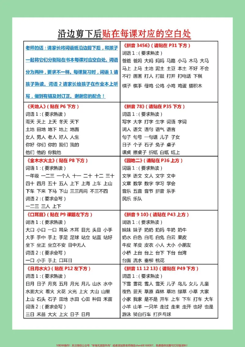 《#每天学习一点点#知识点总结#一年级语文家长为孩子保存学习可打印#开学季#新学期新开始》第2页预览