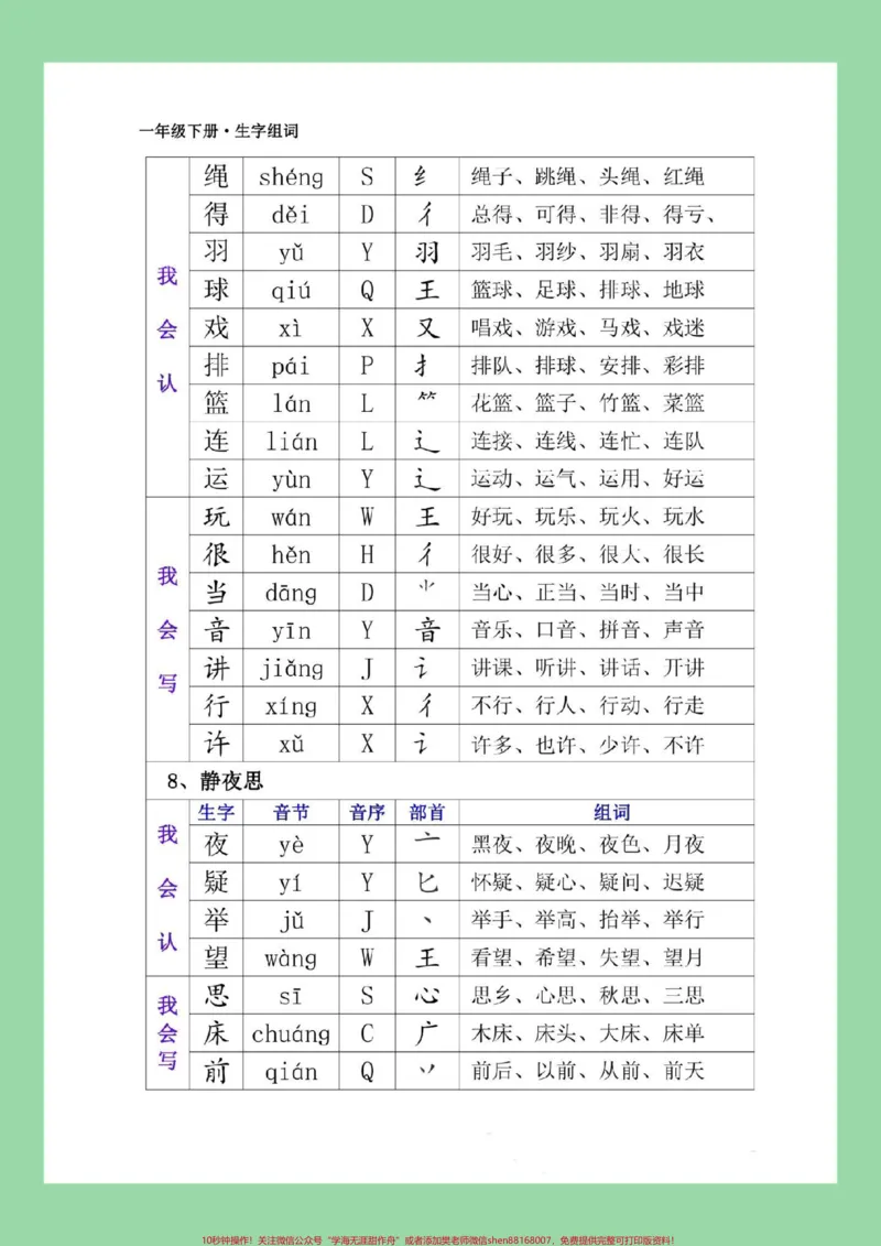 《#一年级语文#生字#组词#好好学习天天向上家长为孩子保存学习》第10页预览