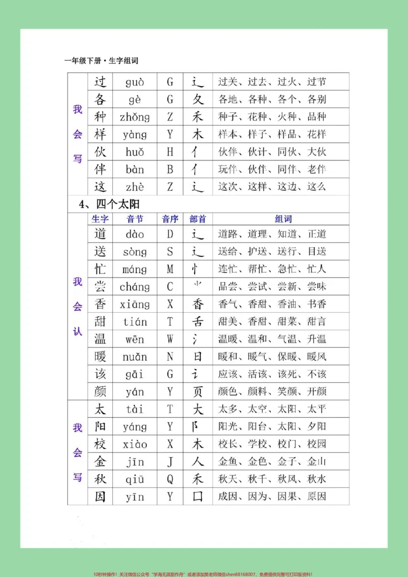《#一年级语文#生字#组词#好好学习天天向上家长为孩子保存学习》第7页预览