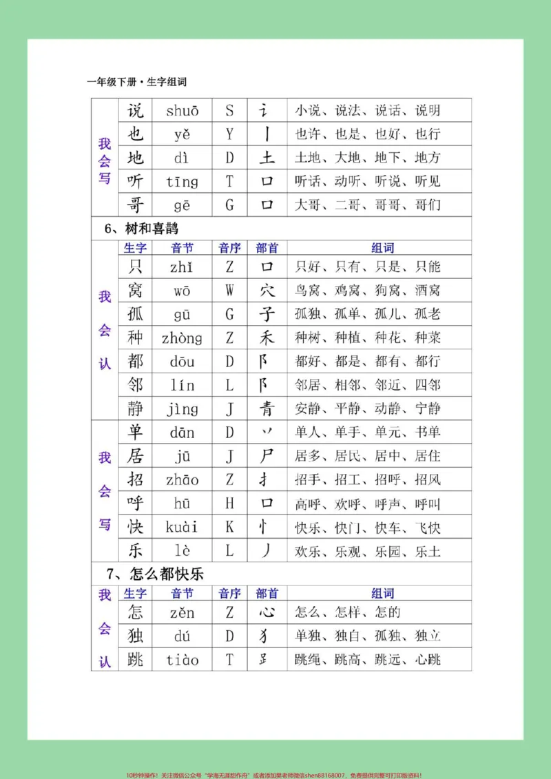 《#一年级语文#生字#组词#好好学习天天向上家长为孩子保存学习》第9页预览