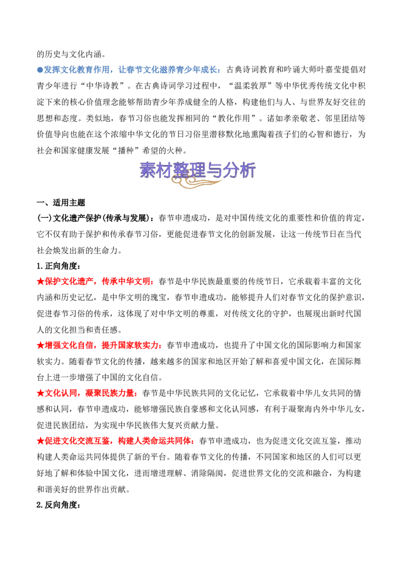 《18.春节申遗成功：中华文化瑰宝，人类非遗共享（高考实战+素材分析+热闻摘要）-（全国通用）_语文_专项复习_2025年_2025年高考语文热点新闻写作素材积累与真题训练（全国通用）》第4页预览
