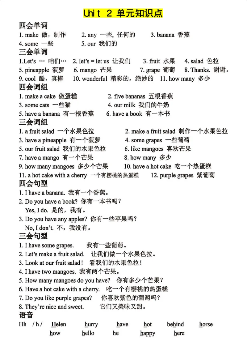 《四年级上册英语1-8单元知识点汇总_4年级上册同步教辅_4上-英语_四上英语通用重点必备＋专项》第2页预览