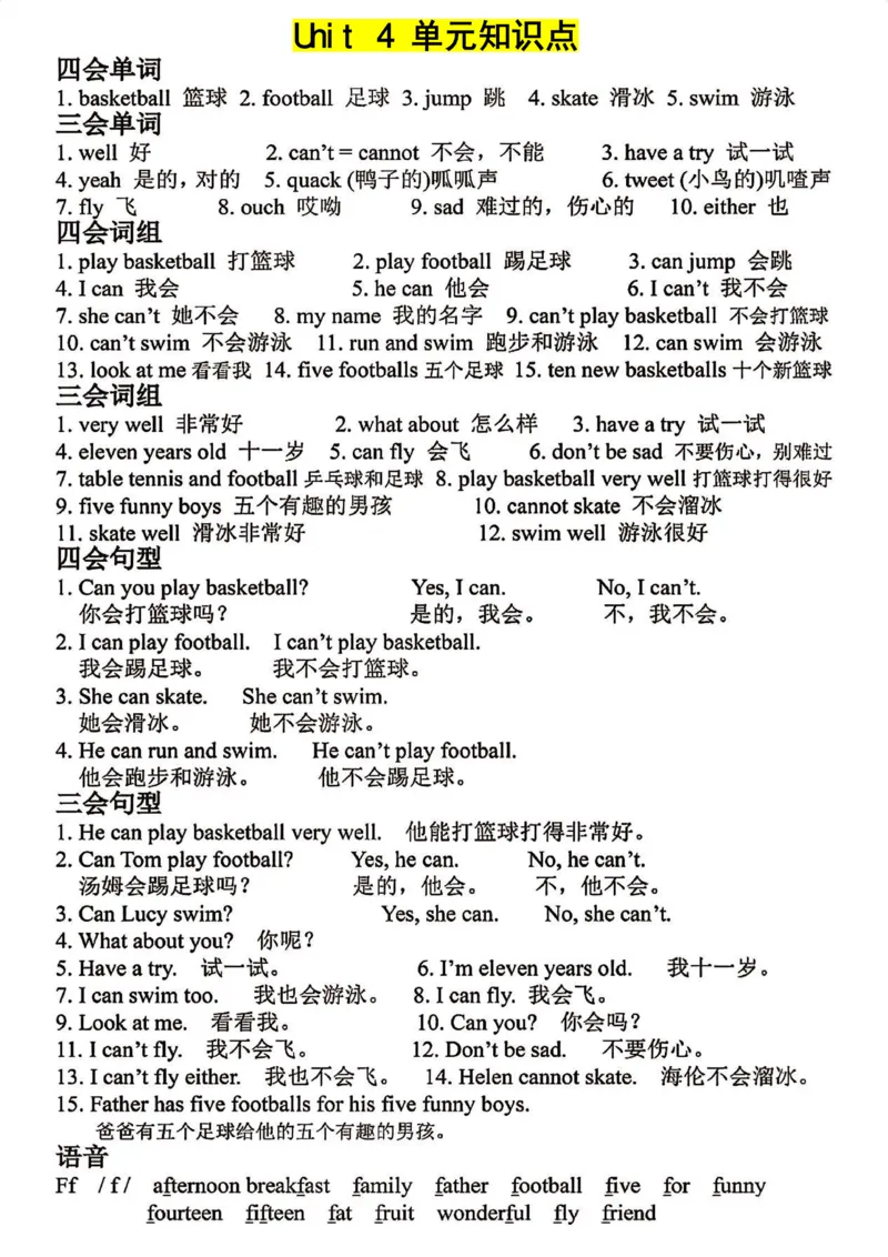 《四年级上册英语1-8单元知识点汇总_4年级上册同步教辅_4上-英语_四上英语通用重点必备＋专项》第4页预览