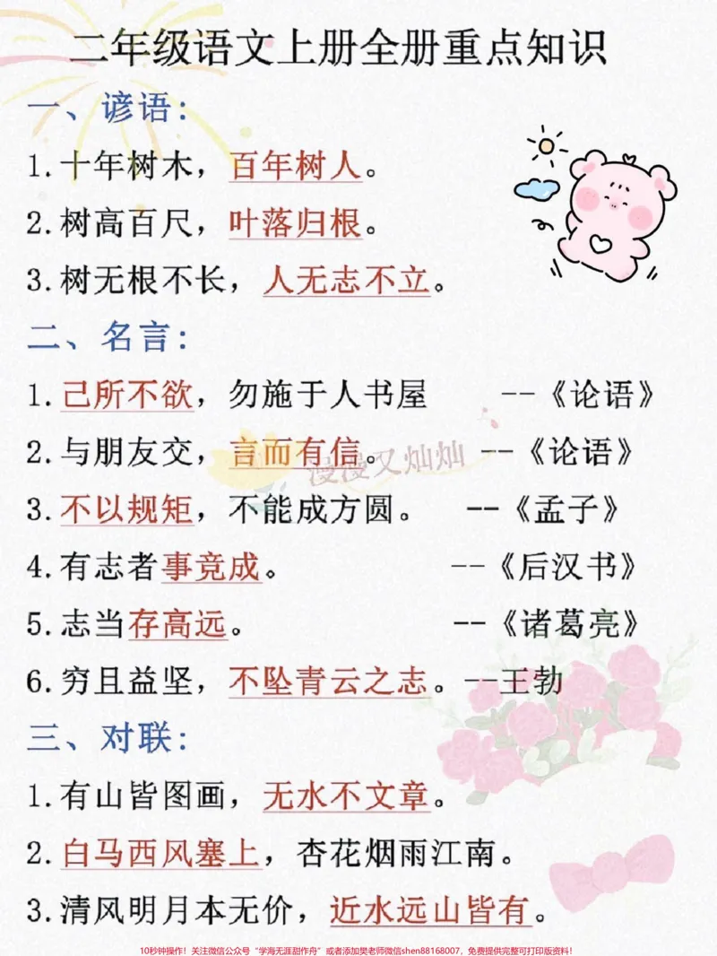 《一升二语文必背知识点汇总。一升二语文暑假必背知识点汇总,老师给大家整理出来了。都是考试常考必考重点,家长收藏打印出来给孩子学习。开学轻松掌握数学重点,有电子版可打印!!!#一升二#二年级语文#知识点总结@qunju888.com小助手》第2页预览
