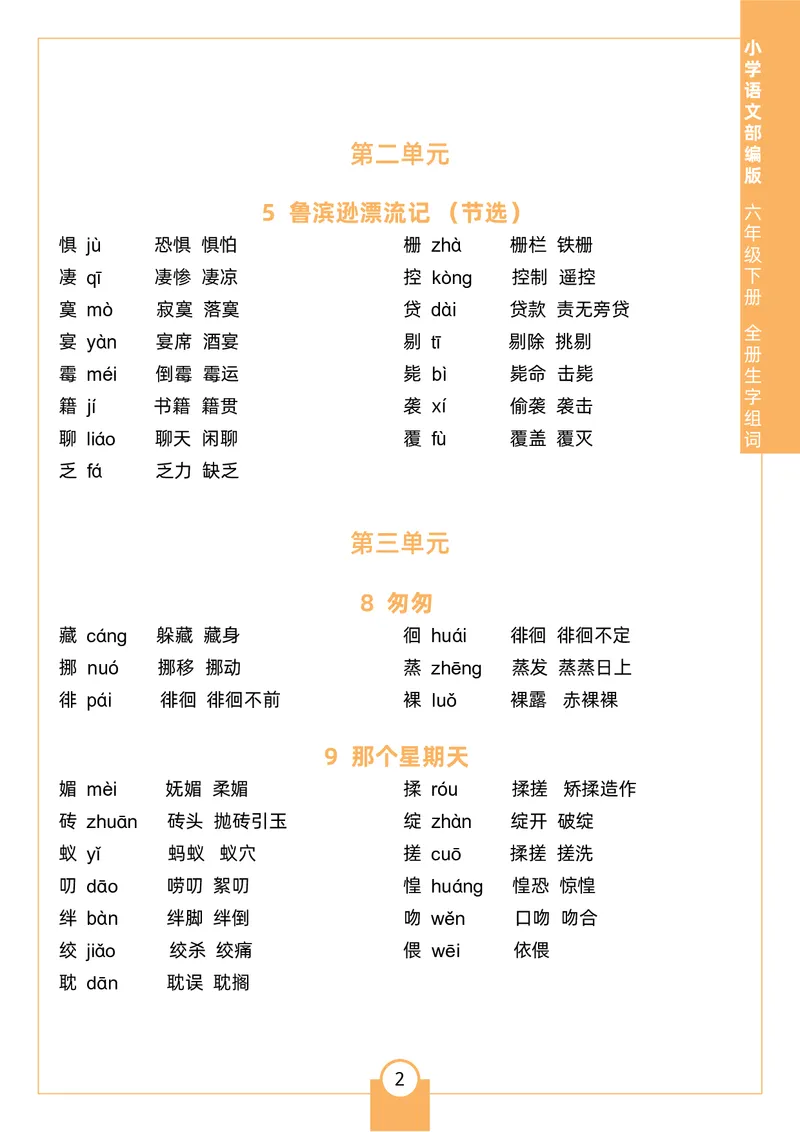 《六（下）生字组词_6年级下册同步教辅_6下-语文_六下语文句子+词语》第2页预览