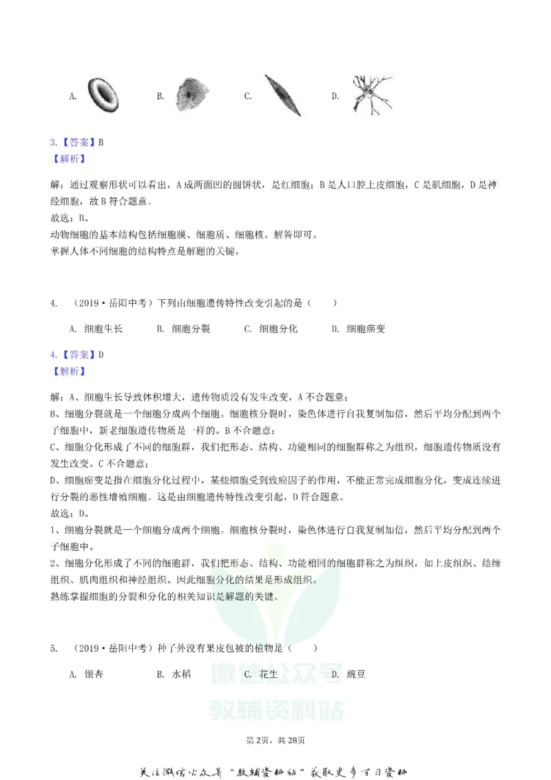 《2019湖南省岳阳市中考生物真题及答案_初高中资料库_初中资料库（转存避免链接过期失效）_初中生物》第2页预览