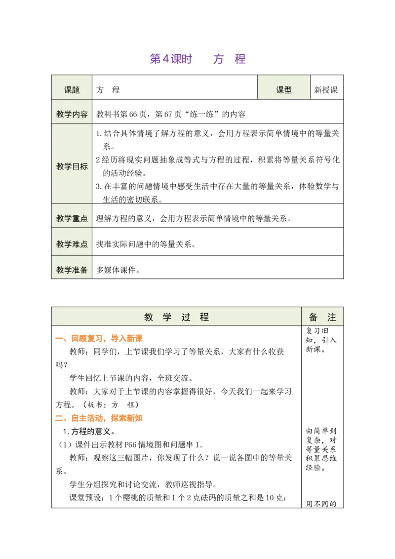 《4.方程_26春小学语数英道科各版本《课件+教案》_26春各版本数学《课件+教案》1-6年级下册_26春北师大版数学1-6年级下册教案课件PPT_北师大版数学四年级下册教案课件（26春绿卡学霸）》第1页预览