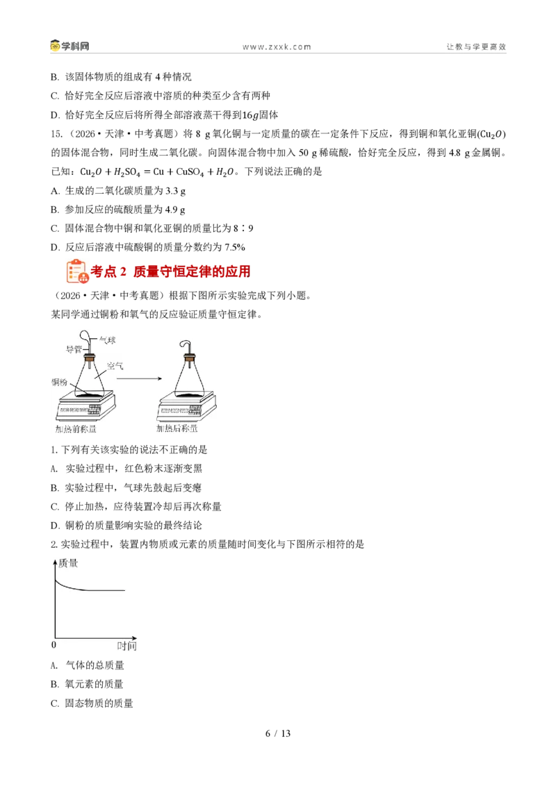 《专题06质量守恒定律和化学方程式(1年汇编)(全国通用01期)(原卷版)_2026秋初中教辅合集_2027学科网&_2027新好题汇编》第6页预览