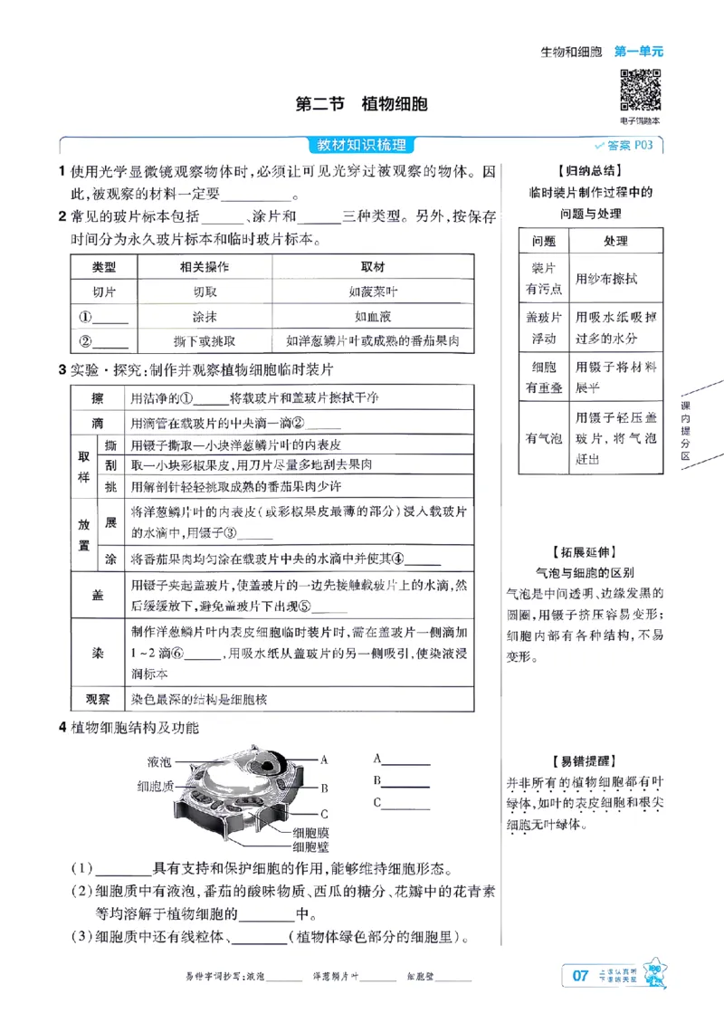《26秋初中一遍过七上生物人教练习册-_2026秋初中教辅合集_2027一遍过_2026《一遍过》7上_2027《天星教育•一遍过》7上生物（人教版）》第7页预览