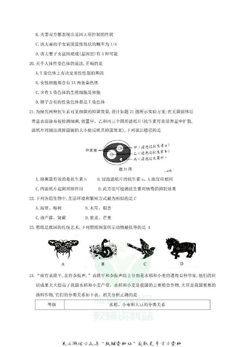 《2019广东省河源市中考生物试题与答案_初高中资料库_初中资料库（转存避免链接过期失效）_初中生物》第4页预览