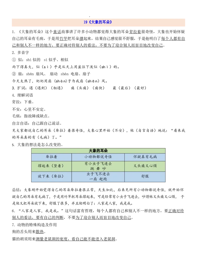 《2下第7单元每课知识点》第1页预览
