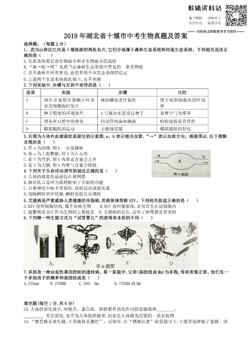 《2019湖北省十堰市中考生物真题及答案_初高中资料库_初中资料库（转存避免链接过期失效）_初中生物》第1页预览